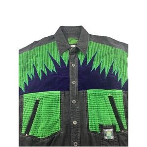 Vtg Dakota Blue Western Shirt Chenille Rockabilly Grunge Cowboy Rodeo Men Medium